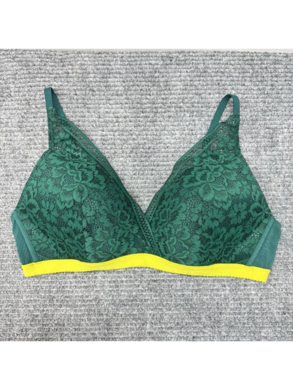 Knix Bralette Womens XL Green Lace Deep V Plunge Wireless Back Closure Bra